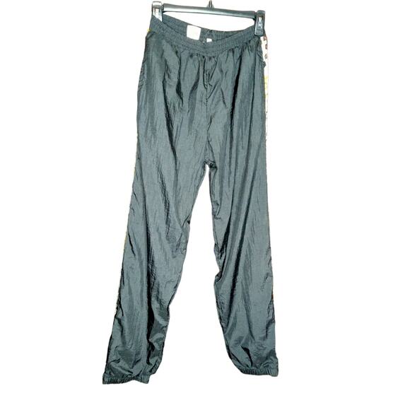 Vintage Black Parachute Pants size Small WindBreaker High Waisted Cheetah Print - Picture 2 of 7